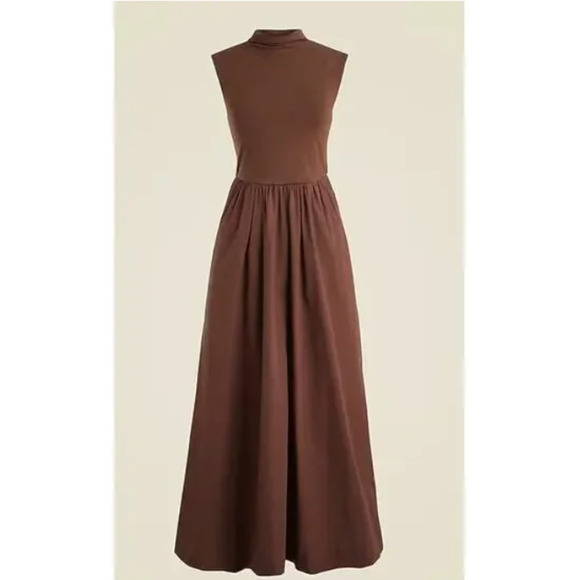 J.Crew Fitted Knit Mockneck Dress with Poplin Skirt Mixty Brown Size Large NWT - Picture 3 of 7